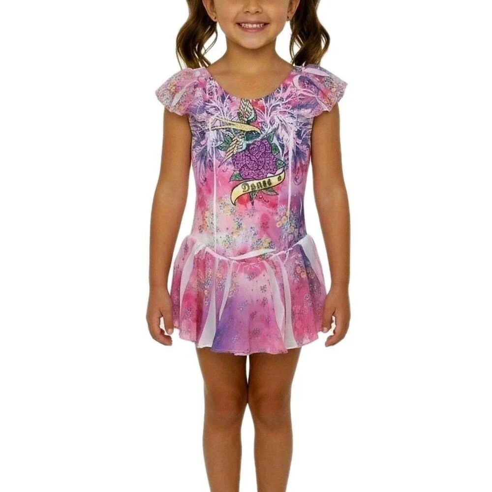Duck Crossing Y2K Leotard Dance Skate Dress Bling Rose Airbrush CS Size S